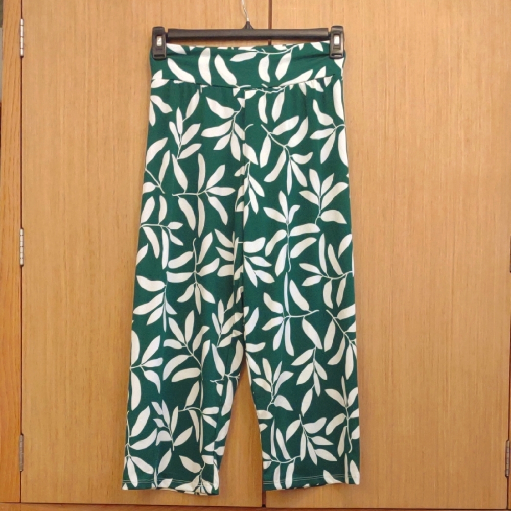 PETITES Elan + Grace SZ PM Green/White Pull On Palazzo Pants